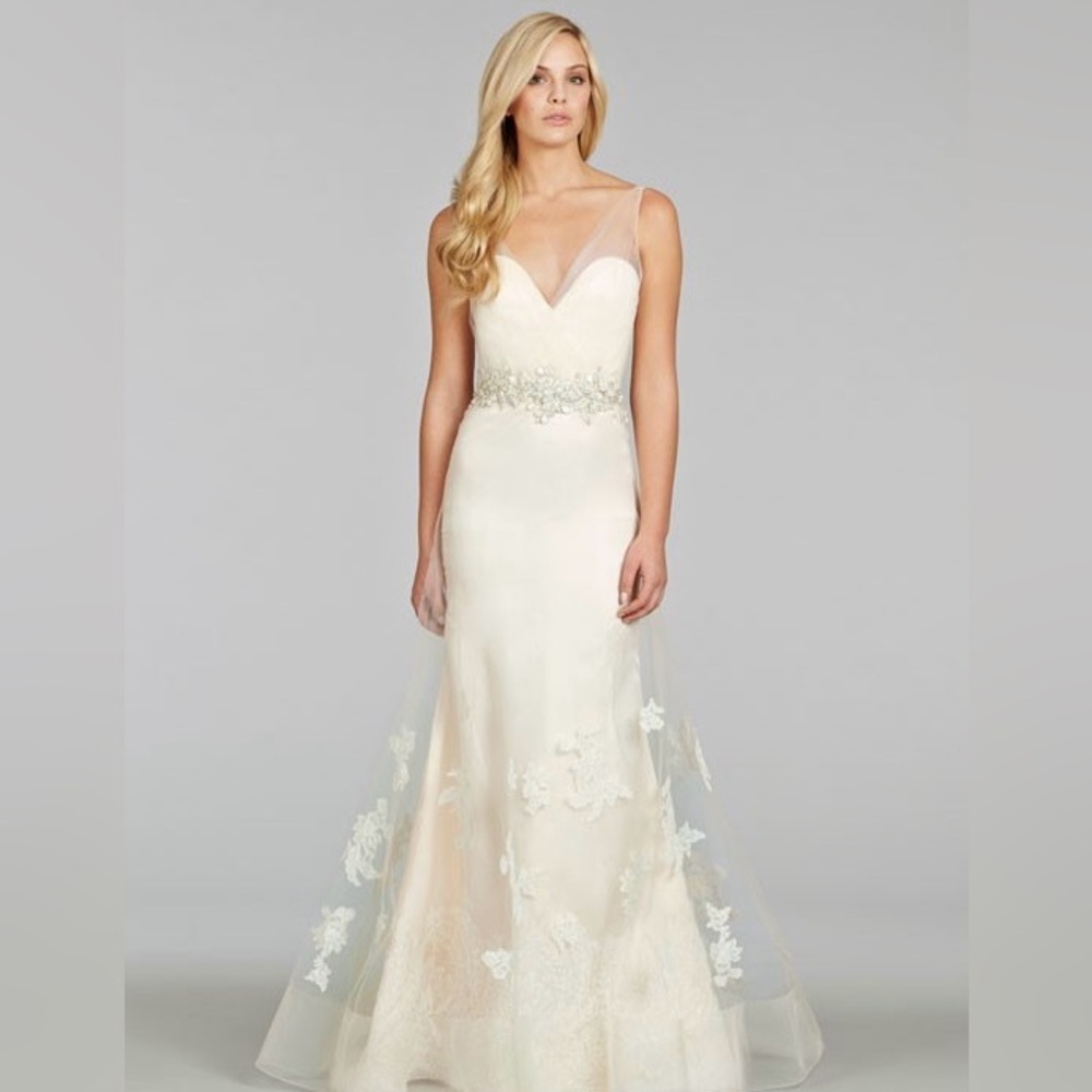 Jim Hjelm Peach/Ivory Wedding Dress with Accent Jeweled Belt
